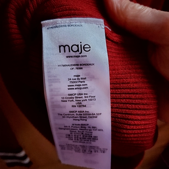 Maje Cranberry Ribbed Knit 1/4 Zip Top Size Small - Picture 6 of 9